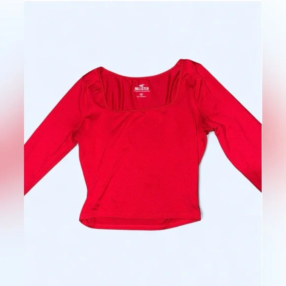 Hollister Women’s Long Sleeve Square Neck Seamless Baby Tee – Red ♥️ (Medium) - Picture 2 of 9